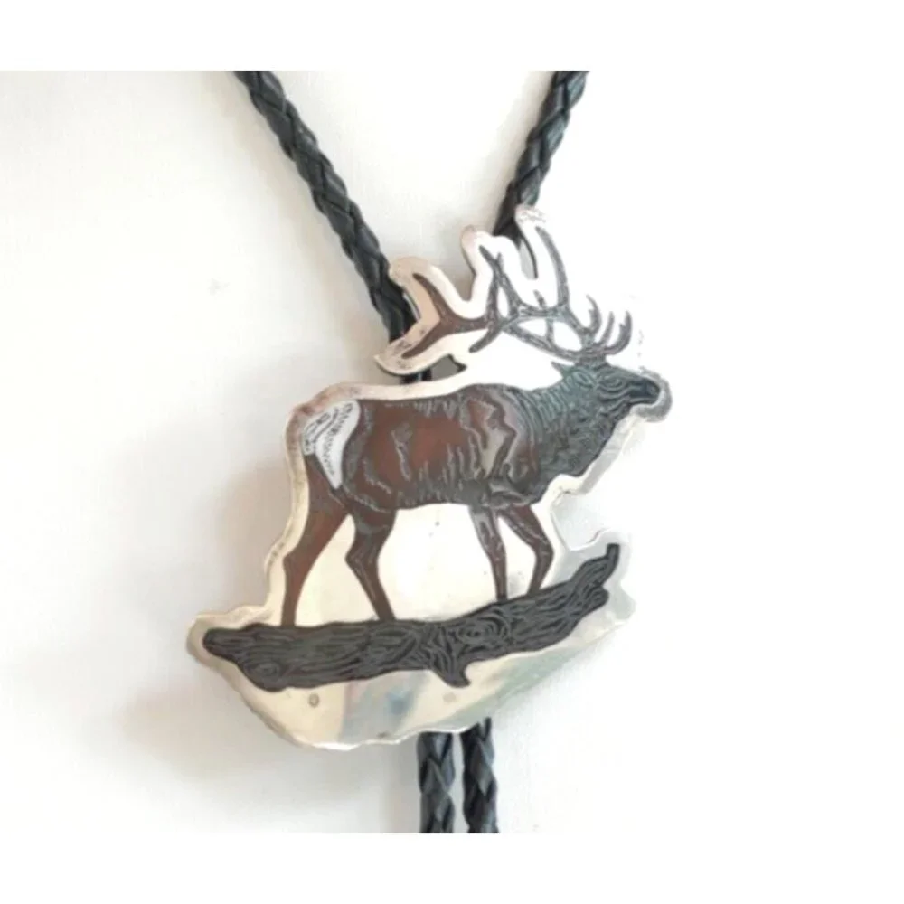 Zuni Native‎ American BULL ELK Bolo Tie by Dale Edaakie Handmade Vintage